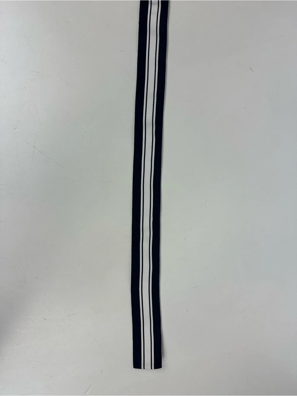 Lauren Ralph Lauren Navy and White Striped Ribbon Belt with Gold Ring